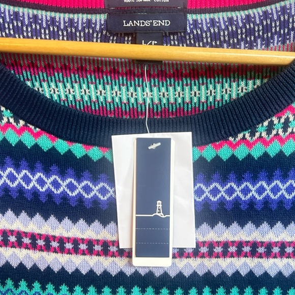 Lands’ End Fair Isle 100% Supima Cotton Crewneck Sweater Size Large Petite NWT - Picture 5 of 6